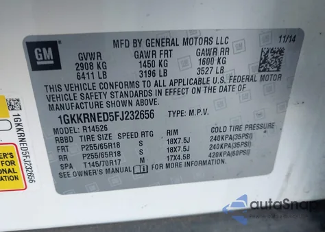 2015 GMC Acadia Sle-1 from USA, damaged, VIN 1GKKRNED5FJ232656